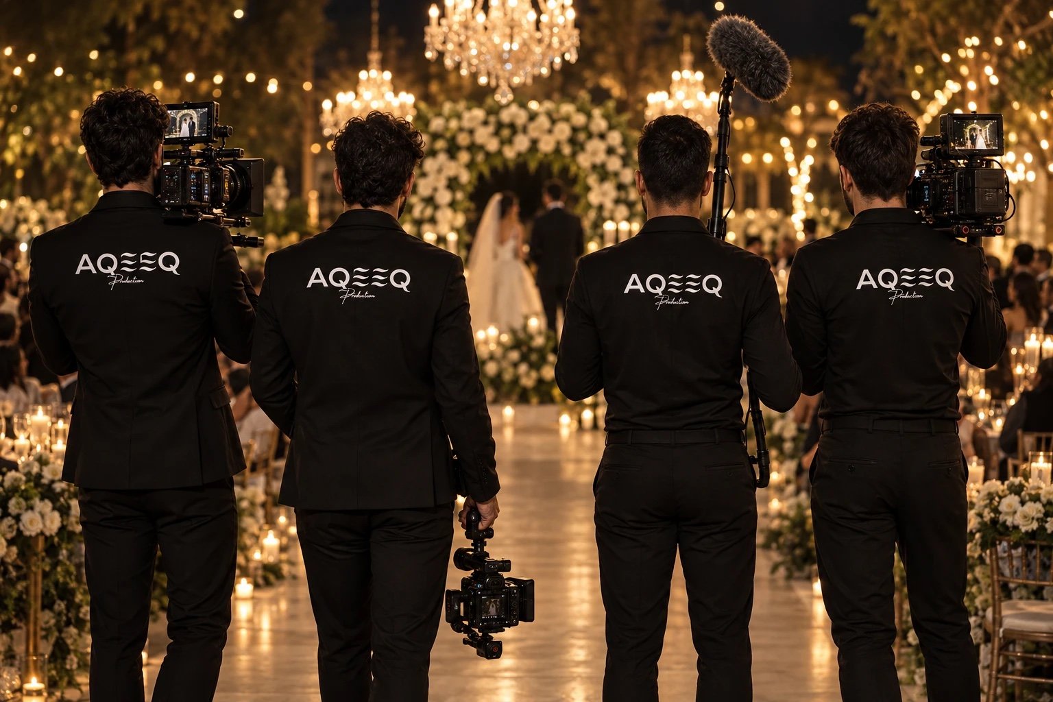 The Aqeeq Production crew filming a candlelit wedding ceremony
